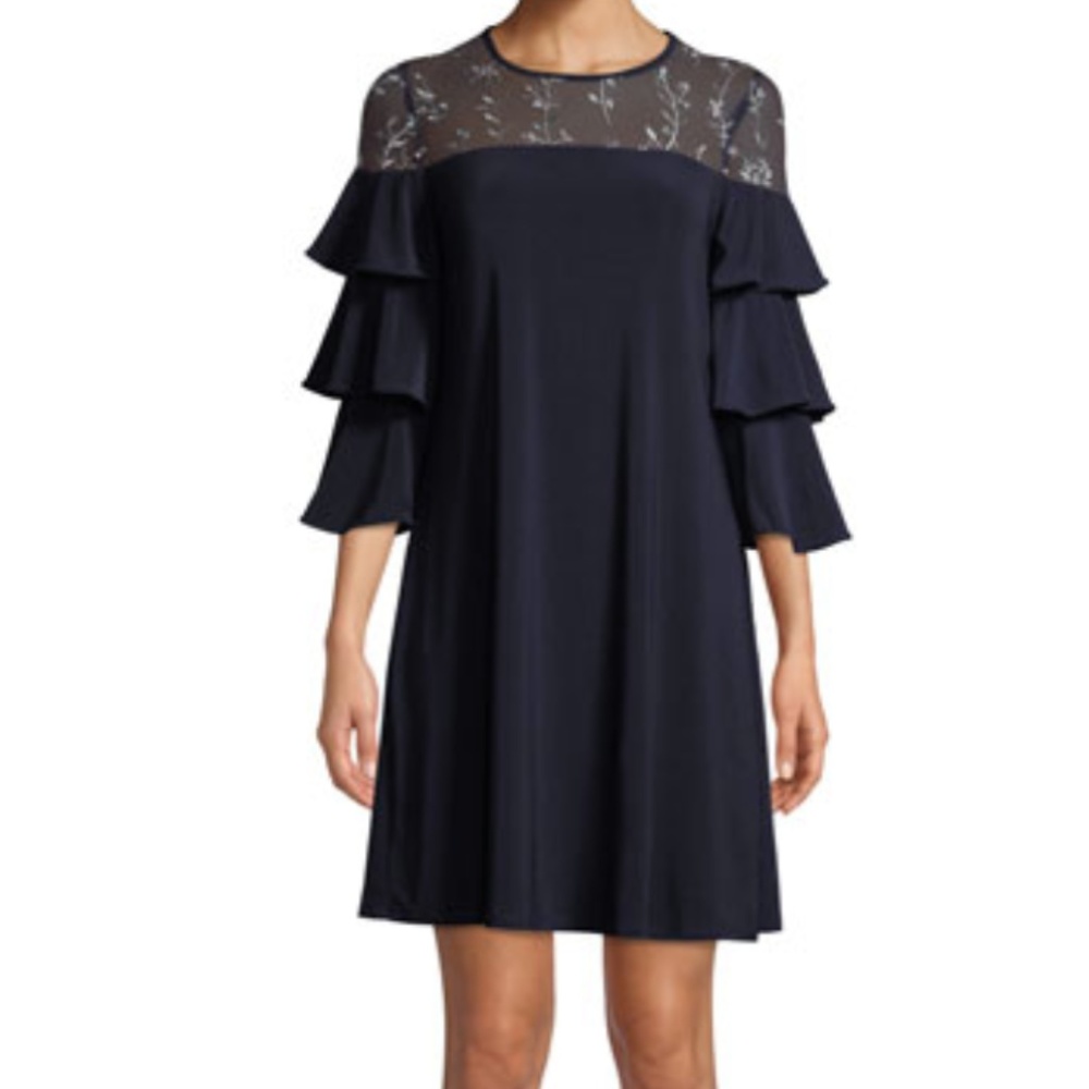 Gabby Skye Tiered Sleeve Embroidered Dress
